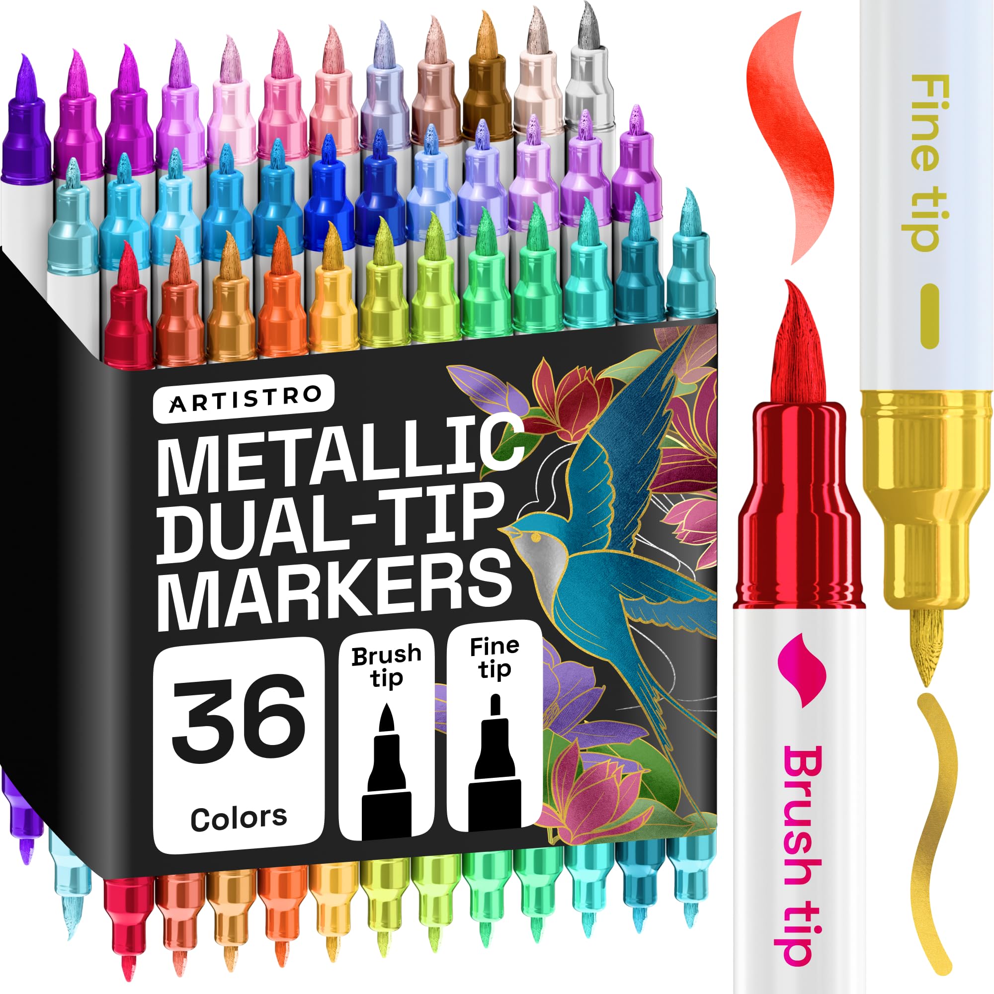 ARTISTRO 36 rotuladores de pintura acrílica de doble punta para dibujo | For Fabric, Rock, Glass, Wood, & Molds, Arts & Crafts Gift for Adults, Teens, & Kids, Classroom Must Haves & School Supplies