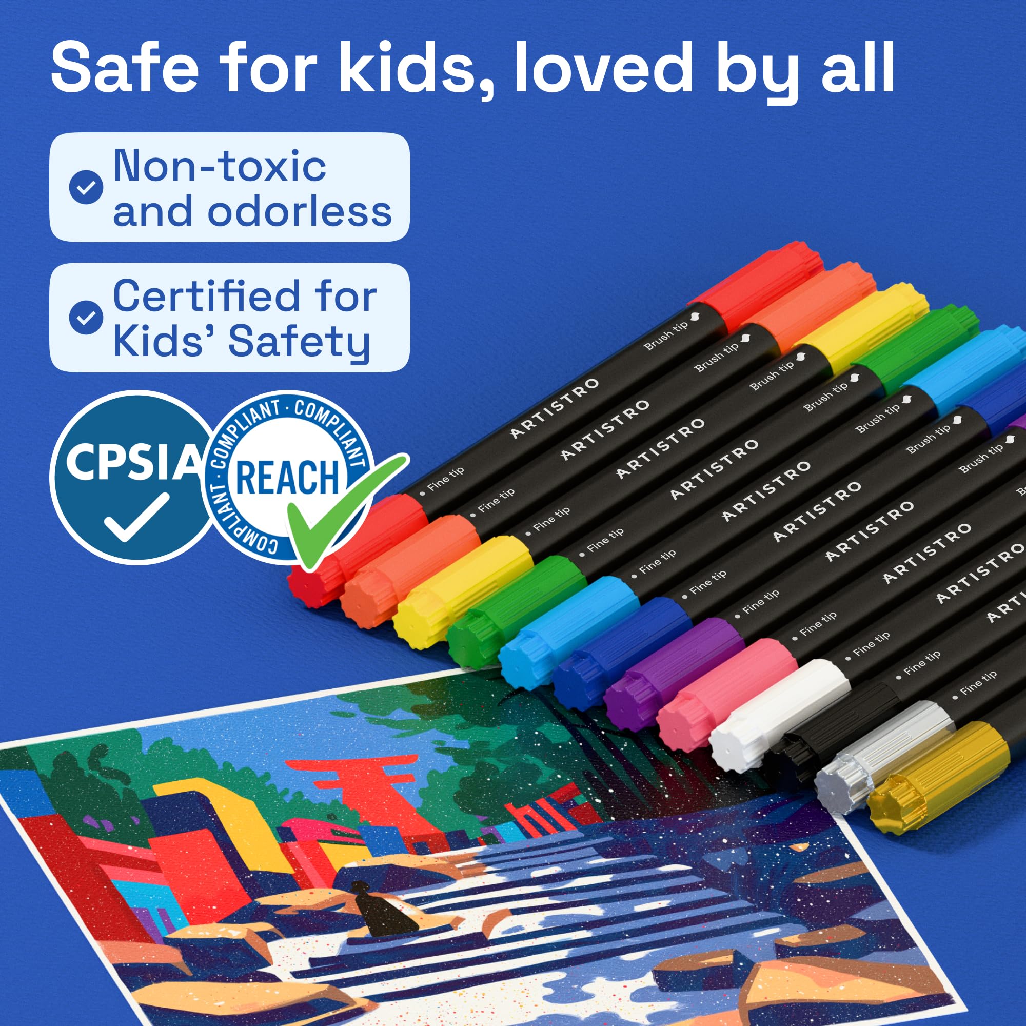 ARTISTRO 36 rotuladores de pintura acrílica de doble punta para dibujo | For Fabric, Rock, Glass, Wood, & Molds, Arts & Crafts Gift for Adults, Teens, & Kids, Classroom Must Haves & School Supplies