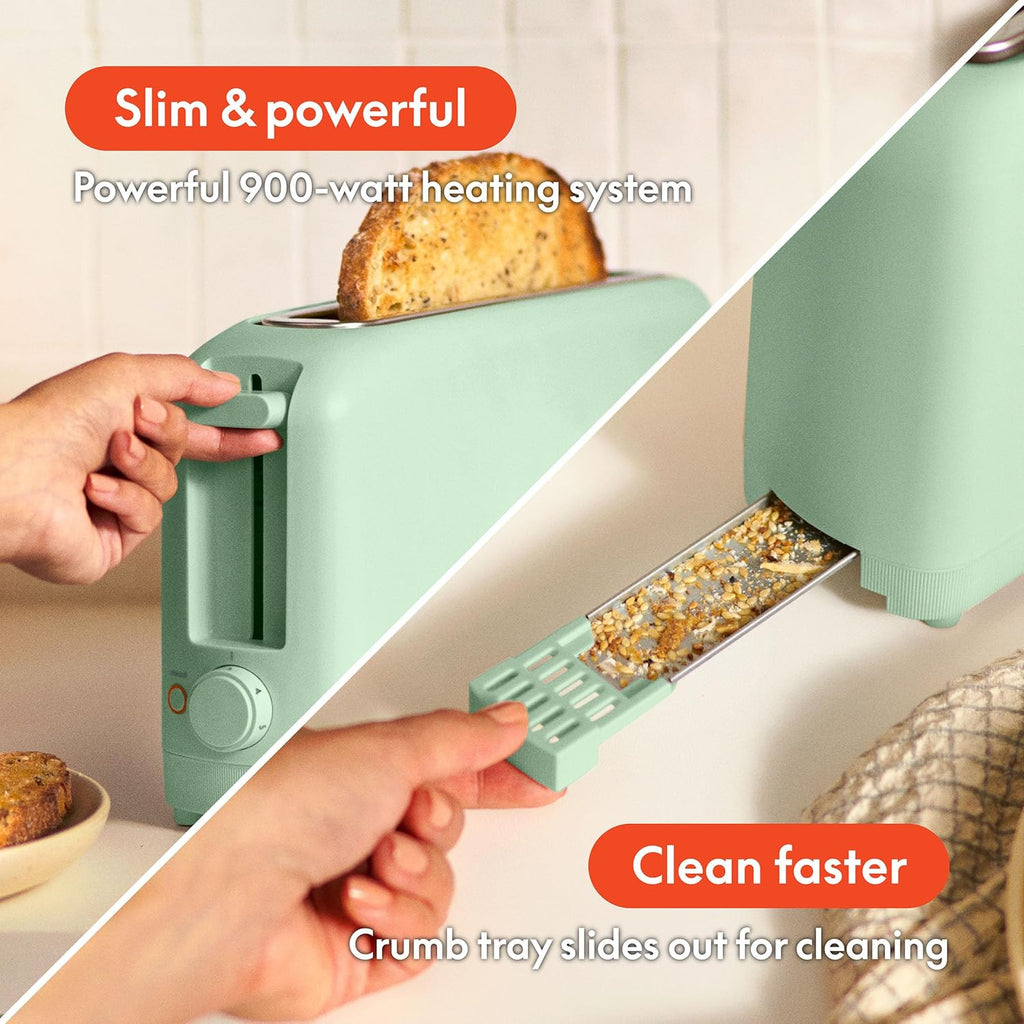 bella Tostadora delgada de 2 rebanadas, utensilios de cocina Fits-anywhere™, control de tostado de 6 ajustes con botones de recalentamiento y cancelación, se adapta a pan de masa madre, ranura de 10