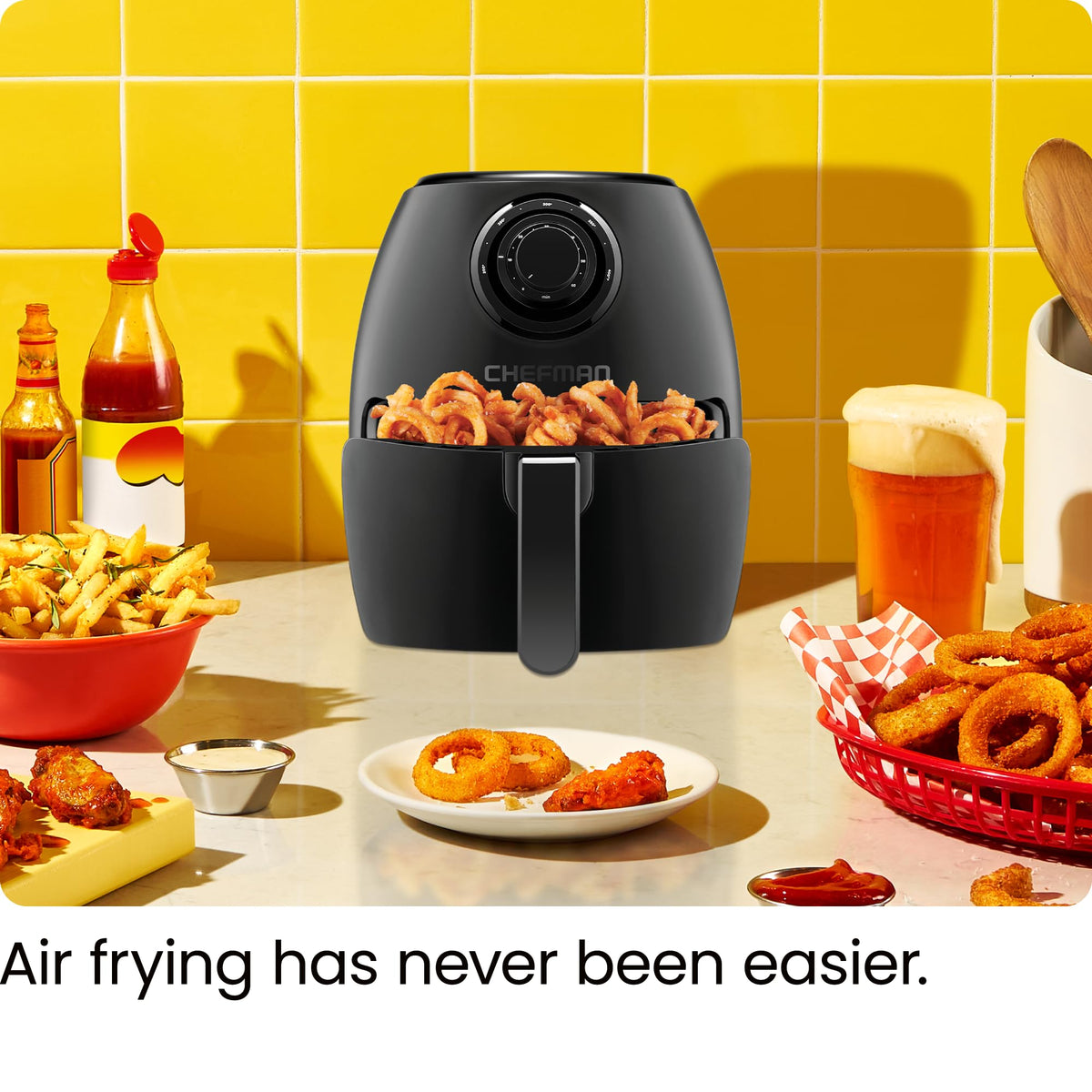 CHEFMAN Multifunctional Digital Air Fryer+ Rotisserie, Dehydrator, Convection Oven, 17 Touch Screen Presets Fry, Roast, Dehydrate, Bake, XL 10L Family Size, Auto Shutoff, Large Easy-View Window, Black