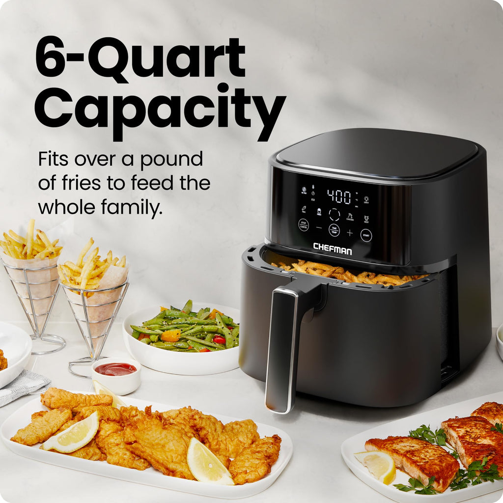 Chefman Air Fryer – 4 QT Compact Airfryer for Quick & Easy Meals, Features Hi-Fry Technology for Extra Crisp, Easy-View Window, Touch Controls with 4 Presets, Nonstick & Dishwasher Safe Basket - Black