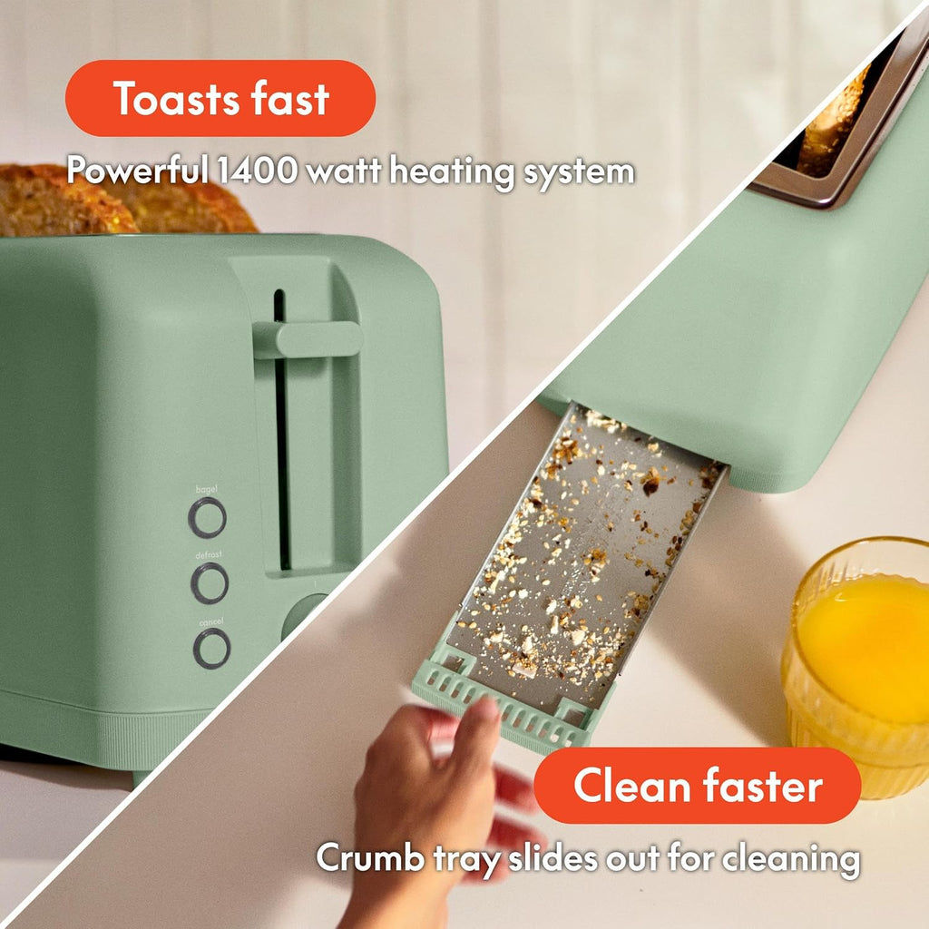bella Tostadora delgada de 2 rebanadas, utensilios de cocina Fits-anywhere™, control de tostado de 6 ajustes con botones de recalentamiento y cancelación, se adapta a pan de masa madre, ranura de 10
