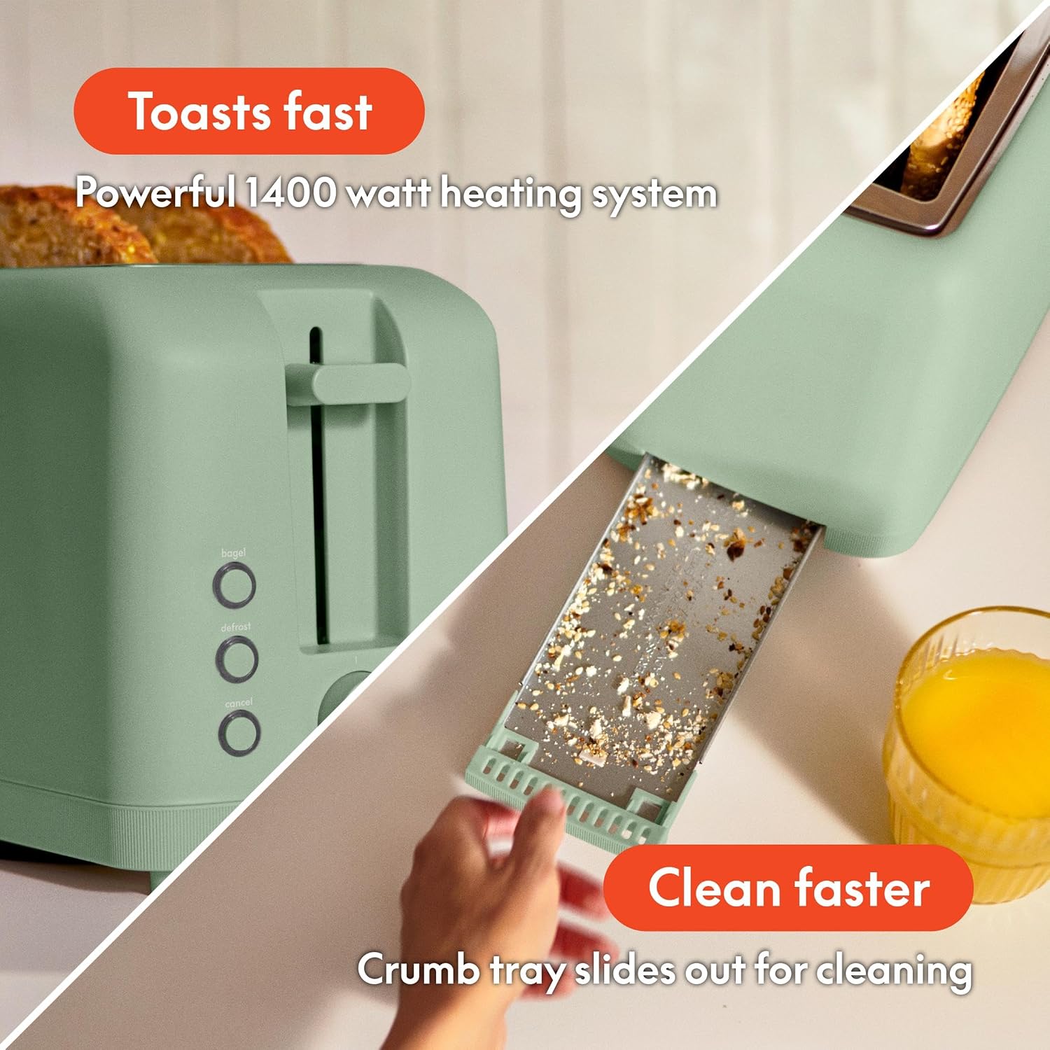 bella Tostadora delgada de 2 rebanadas, utensilios de cocina Fits-anywhere™, control de tostado de 6 ajustes con botones de recalentamiento y cancelación, se adapta a pan de masa madre, ranura de 10