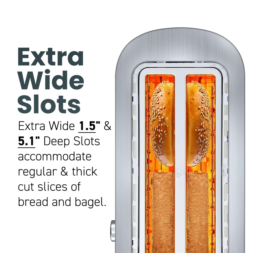 Elite Gourmet | Extra-Wide Slots Fit Bagels, Sourdough & Texas Toast, 6 Browning Settings, Reheat, Defrost & Cancel, Built-In Warming Rack