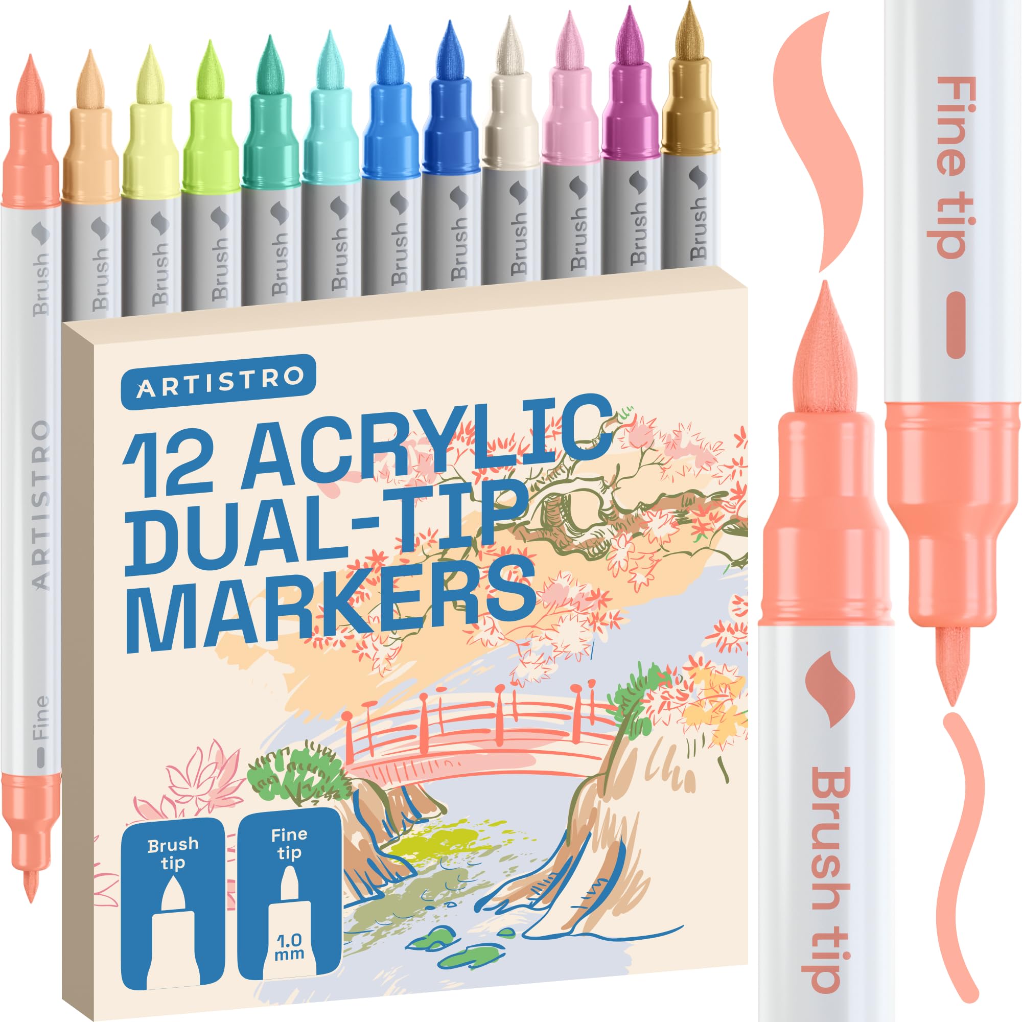 ARTISTRO 36 rotuladores de pintura acrílica de doble punta para dibujo | For Fabric, Rock, Glass, Wood, & Molds, Arts & Crafts Gift for Adults, Teens, & Kids, Classroom Must Haves & School Supplies