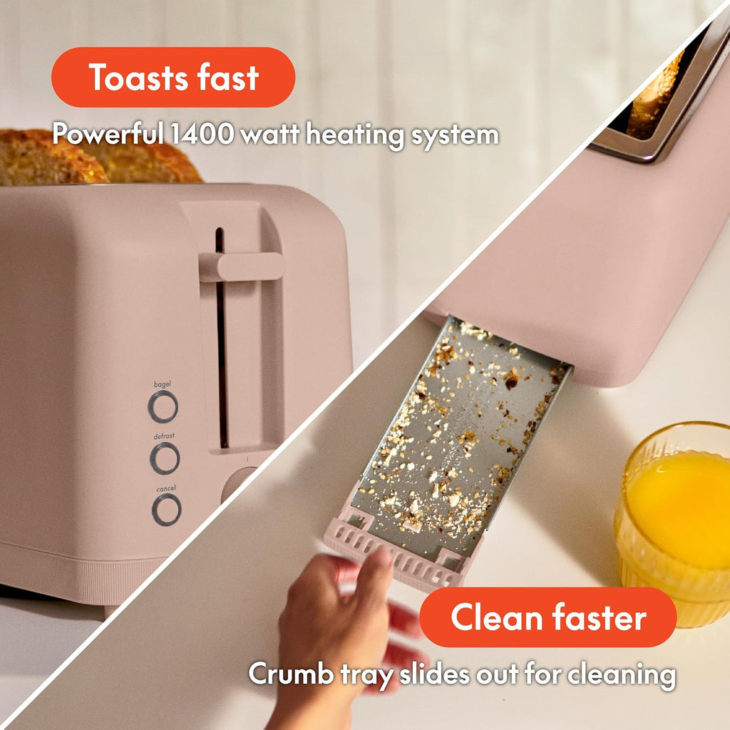 bella Tostadora delgada de 2 rebanadas, utensilios de cocina Fits-anywhere™, control de tostado de 6 ajustes con botones de recalentamiento y cancelación, se adapta a pan de masa madre, ranura de 10