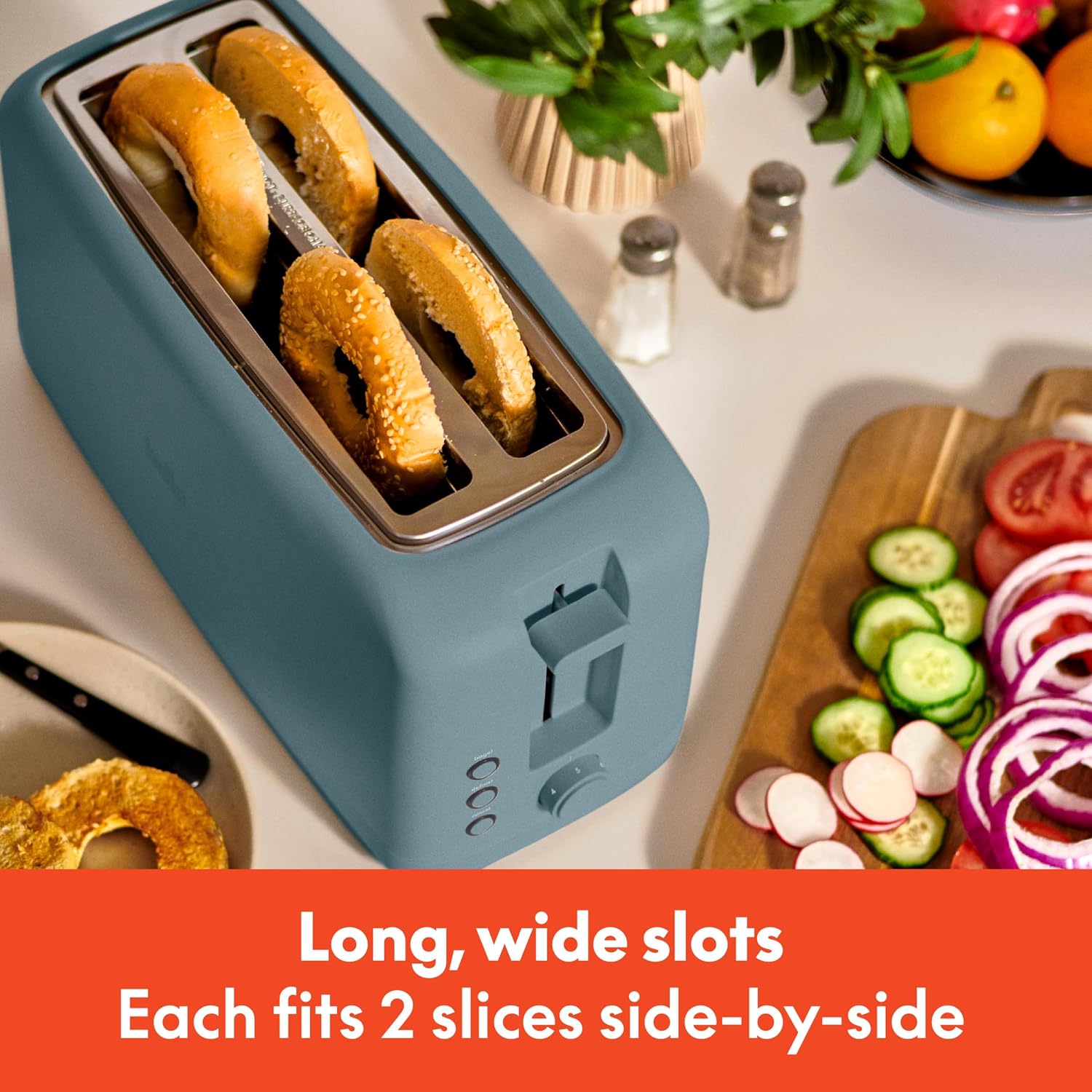 bella Tostadora delgada de 2 rebanadas, utensilios de cocina Fits-anywhere™, control de tostado de 6 ajustes con botones de recalentamiento y cancelación, se adapta a pan de masa madre, ranura de 10