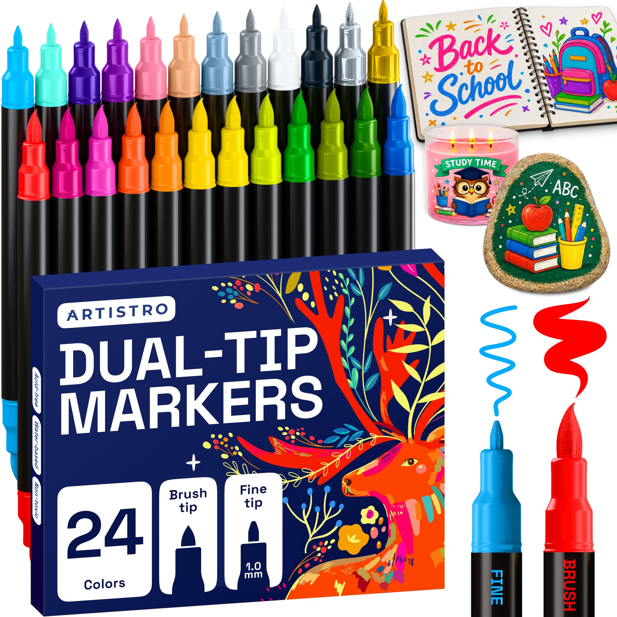 ARTISTRO 36 rotuladores de pintura acrílica de doble punta para dibujo | For Fabric, Rock, Glass, Wood, & Molds, Arts & Crafts Gift for Adults, Teens, & Kids, Classroom Must Haves & School Supplies