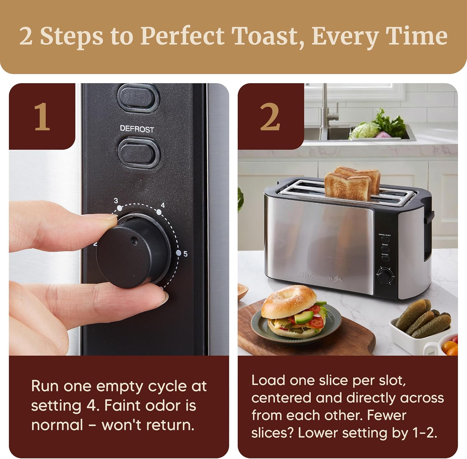 Elite Gourmet | Extra-Wide Slots Fit Bagels, Sourdough & Texas Toast, 6 Browning Settings, Reheat, Defrost & Cancel, Built-In Warming Rack