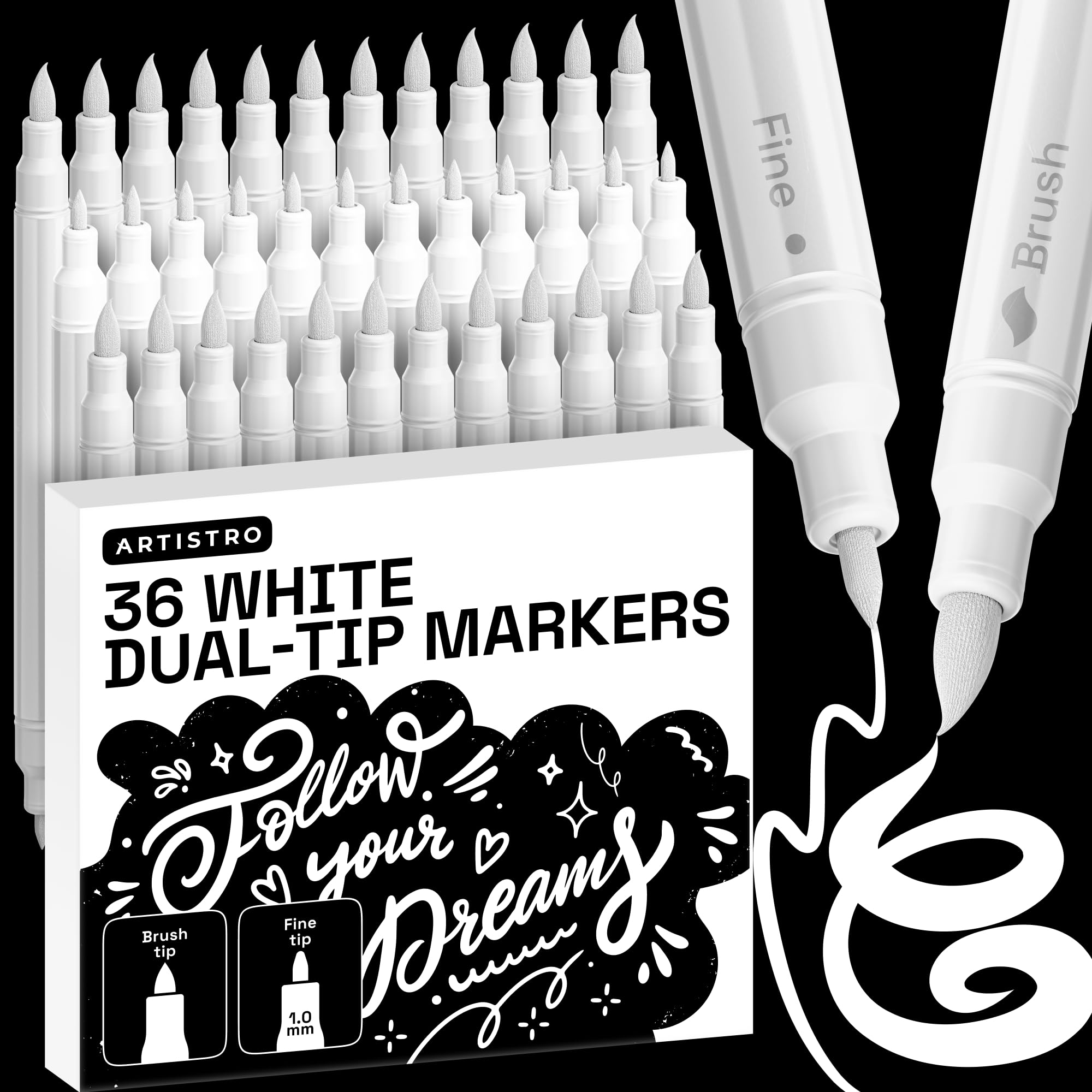 ARTISTRO 36 rotuladores de pintura acrílica de doble punta para dibujo | For Fabric, Rock, Glass, Wood, & Molds, Arts & Crafts Gift for Adults, Teens, & Kids, Classroom Must Haves & School Supplies