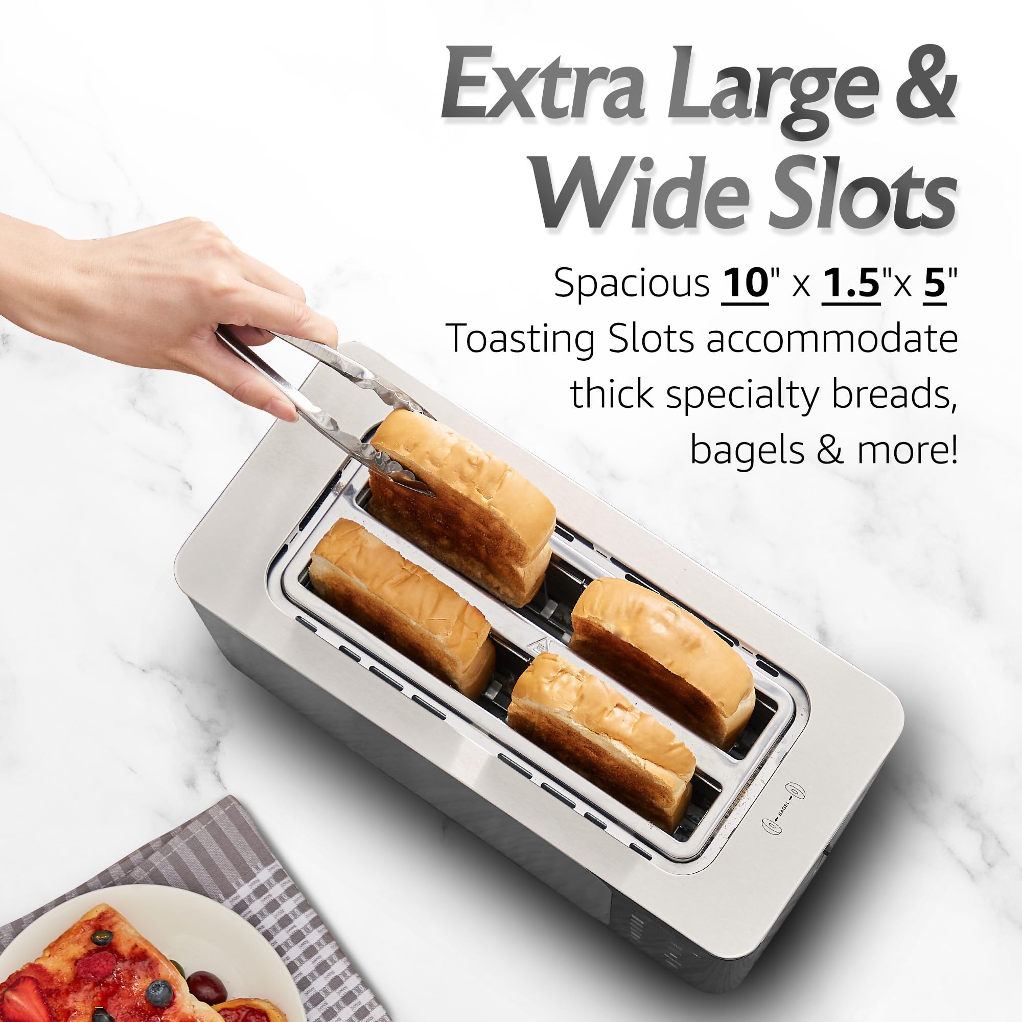 Elite Gourmet | Extra-Wide Slots Fit Bagels, Sourdough & Texas Toast, 6 Browning Settings, Reheat, Defrost & Cancel, Built-In Warming Rack