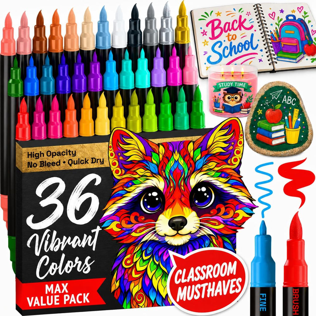 ARTISTRO 36 rotuladores de pintura acrílica de doble punta para dibujo | For Fabric, Rock, Glass, Wood, & Molds, Arts & Crafts Gift for Adults, Teens, & Kids, Classroom Must Haves & School Supplies