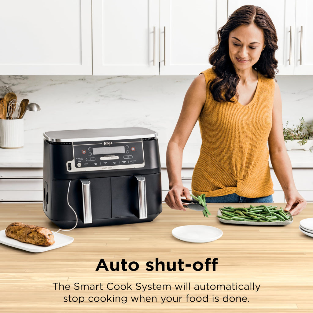Ninja DZ201 Foodi 8 Quart 6-in-1 DualZone 2-Basket Air Fryer with 2 Independent Frying Baskets, Match Cook & Smart Finish to Roast, Broil, Dehydrate & More for Quick, Easy Meals, Grey | Air fry, roast, broil, bake, reheat, dehydrate, 2 independent baskets