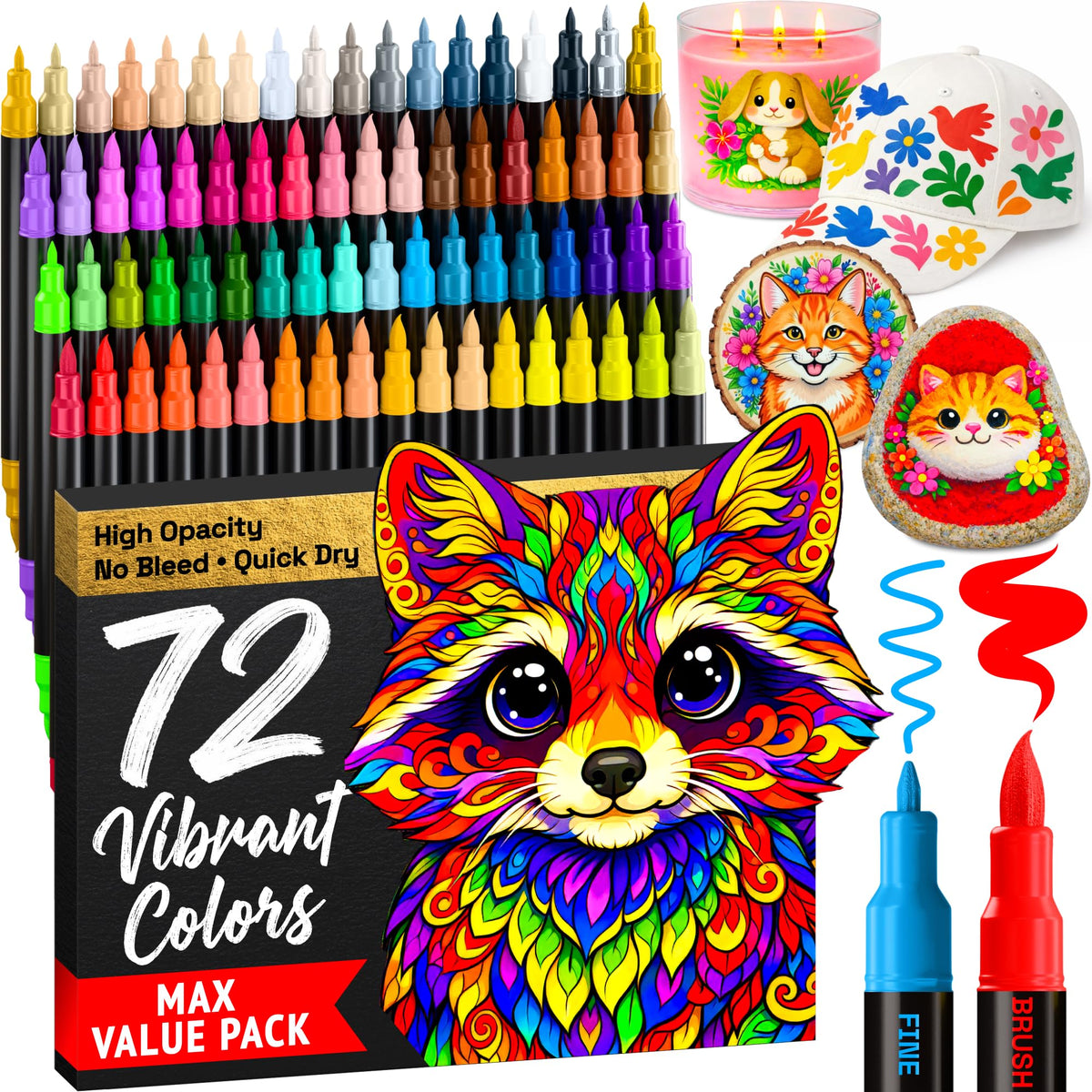 ARTISTRO 36 rotuladores de pintura acrílica de doble punta para dibujo | For Fabric, Rock, Glass, Wood, & Molds, Arts & Crafts Gift for Adults, Teens, & Kids, Classroom Must Haves & School Supplies